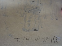 1978-0018-TEK c.jpg; 1978-0018-TEK; Trompetters van de bereden Veldartillerie oefenen.; tekeningen